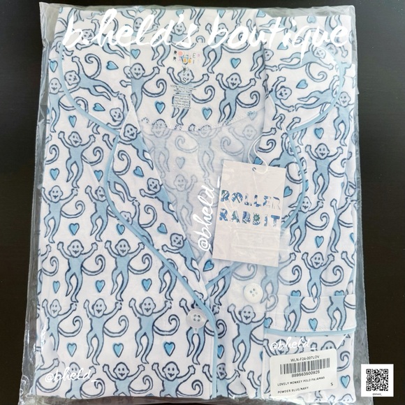 Roller Rabbit Lovely Monkey Polo Pajamas in Powder Blue/Navy Size Small New NWT - Picture 13 of 14